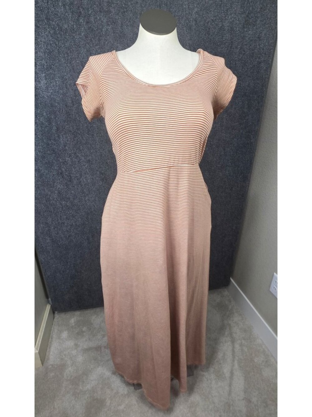 Pact Womens Striped Organic Cotton Maxi Dress Large Rust & White